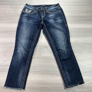 Vigoss Jeans Womens 3/4 Denim Heritage Chelsea Capri Stretch Embellished Pockets